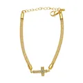 Gold mesh chain bracelet featuring a cross pendant with sparkling zircons - Style D (Full White Zirconia Cross)