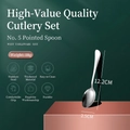 Polished stainless steel dessert spoon, 12.2cm length with sleek pointed head design - No.5 Pointed Spoon