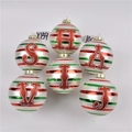 Set van zes gestreepte kerstballen van glas met rode glitterletters voor de kerstboom - Groep 02 (Rood Groen Wit Strepen Letters-6Stuks-10cm)
