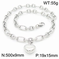 Collana d'argento con pendente a cuore cavo e catena ovale, lunga 500mm e da 55g - Collana Color Acciaio (KN217607-Z)