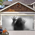Halloween garage banner featuring a spooky ghost silhouette behind frosted glass - Ws0109 / 1 Meter Long X 0.7 Meters High (polyester)