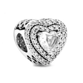 Silver heart-shaped charm with pavé setting and hollow design for DIY jewelry - Silver Pave Big Heart (009)