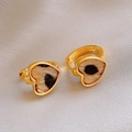 Macro shot of gold-plated heart earrings with leopard print texture on fabric - Gold Edge Heart Leopard (Silver Earring Post)