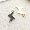 Black enamel and gold lightning bolt alloy pendants with textured finish and top rings - 1pc Black Lightning