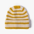 Berretto invernale a righe giallo senape e beige in maglia con risvolto alto - Taglia unica / Quadri Giallo