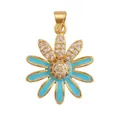 Daisy pendant with light blue enamel and white zircon micro-pave in golden finish - Gold Blue Petal Partially Zirconia Daisy