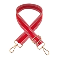Detail of red and white striped fabric bag strap with adjustable gold metal buckles - Red