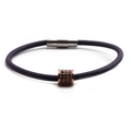 Fashion magnetic leather bracelet with rose gold beads and black cubic zirconia stones - Deep purple