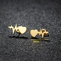 Golden heart heartbeat stud earrings in stainless steel with 10mm width measurement - 114 Heartbeat / Gold