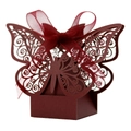 Elegant laser-cut hollow butterfly candy box in deep red pearl paper with silk ribbon - Dark Red