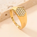 Luxury gold hexagon ring with sparkling crystals on a textured stone background - US 6 / Hexagon (Paved)