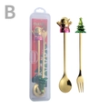 Golden Christmas cutlery set with Santa and Xmas tree charms in a transparent gift box - Hanging Box 2-Piece Set B