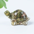 Miniature crystal turtle figurine with green stones and gold leaf foil accents - 22 Unakite + Gold Foil