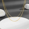 Double layered 18K gold plated wheat chain necklace with delicate grain bead charms - Double Layer Gold Cylinder Bead Chain (C214 Gold)