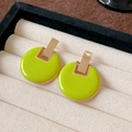 Macro shot of bright green round earrings with gold metal accents in a jewelry box - 15# Silver Needle-Golden Green Color Blocking