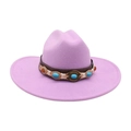 Lavender purple wool felt fedora with ethnic style turquoise beaded band detail - Taro Purple