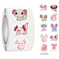 Detail of pink axolotl cartoon stickers showing dimensions of 0.83 inch per roll - Jjt009 Salamander (10 Images 500 Images/roll)