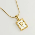 Gold plated snake chain necklace featuring a square pendant with letter P on white inlay - P (With Chain)