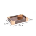 Walnut wood jewelry display tray with gold metal corners and brown velvet insert - 1-Position Cylinder Support