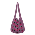 Handmade purple knitted strawberry tote bag with long woven shoulder straps - Violet
