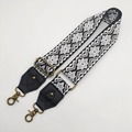 Adjustable woven canvas bag strap with black and white geometric patterns and bronze hooks - Antique Bronze Hook / No.9 Black Leather