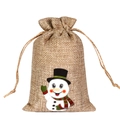 Christmas burlap drawstring bag featuring a festive snowman print on natural linen fabric - Top Hat Snowman D-04 / 10*15cm