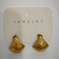 Elegant gold shell-shaped stainless steel stud earrings on a white jewelry card - 18K Gold Narrow Shell (7685)