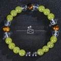 Detail of beaded money success bracelet with tiger eye and citrine stones on black leather - Xiuyan Jade/White Crystal/Tiger Eye/Hematite (Money Success-2)