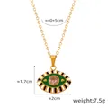 Evil eye necklace with green enamel pendant and crystal stone on a gold steel chain - Gold Green White Zirconia