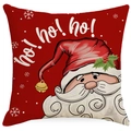 Funda de cojín navideña de lino rojo con estampado de Papá Noel y ho ho ho - Patrón de Papá Noel (YMD422-2)