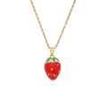 Pendentif fraise sucré en émail rouge et vert avec une fine chaîne dorée élégante - 9# Fraise Rouge en Émail