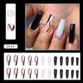 Faux ongles ballerine noir et blanc avec motifs de vagues et détails en strass brillants - Z634 Ballet Noir et Blanc (Type de Colle)