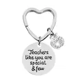 Silver heart keychain with engraved teacher appreciation message and crystal apple charm - JSYZ008 Teachers like you are special & few / Silver