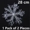 Set of two white 28cm glitter snowflake ornaments for festive Christmas tree decorations - 28cm (2pcs/pack)