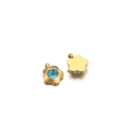 Golden flower charm with blue faceted gemstone and polished back for jewelry making - 7mm / Flower Gold Blue