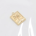 Golden rectangular sun moon pendant with embossed island and coconut tree design - K-0596 (Coconut Tree Island)