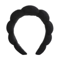 Detail view of thickened black sponge headband with unique wavy scalloped edge design - Twisted Sponge Headband / Black