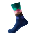 Classic dark blue argyle crew socks with colorful geometric diamond knit pattern - No. 160 Blue Tone Argyle