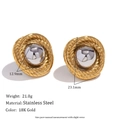Detail view of gold and silver button earrings with dimensions and material specs - Cast Round Twist Pattern Button Stud Earrings (Two-Tone)