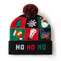 LED Christmas knit hat with festive patterns, colorful lights and HO HO HO text - Multicolor Variety Christmas Hat