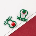 Pair of green reindeer alloy pendants with red center beads for DIY jewelry making - 7# Hollow Green Reindeer