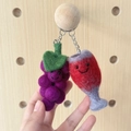 Handmade wool felt keychain featuring cute purple grape and wine glass on a keyring - Luminous Cup