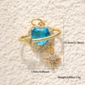Detail view of heart-shaped blue stone pendant with dimensions 19.3mm by 17mm - Blue Zirconia Planet Heart