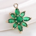 Gold flower charm with green marquise stones for DIY vintage hair accessories - S116-18 Gold Green Marquise Flower