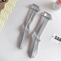 Grey cotton ribbed knee high socks for girls featuring large decorative bows on the cuffs - 35-40 / Large Bow Style / Gray