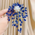 Handcrafted pearl brooch with blue teardrop crystals and gold floral wire weaving detail - Blue Transparent Flower Cluster Style(TB033)