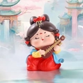 Ancient style figurine of a girl playing pipa in red dress, desktop ornament holder - 1056-15G Pipa