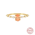 S925 sterling silver leaf ring with oval orange gemstone and small round diamonds - Gold/Oval Orange Stone/#4