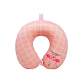 Pink memory foam U-shaped travel pillow with flamingo embroidery and grid pattern - Rose Red Flamingo