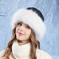 Winter plush trapper hat for women with black quilted nylon and white faux fur trim - Black (8661-Black)
